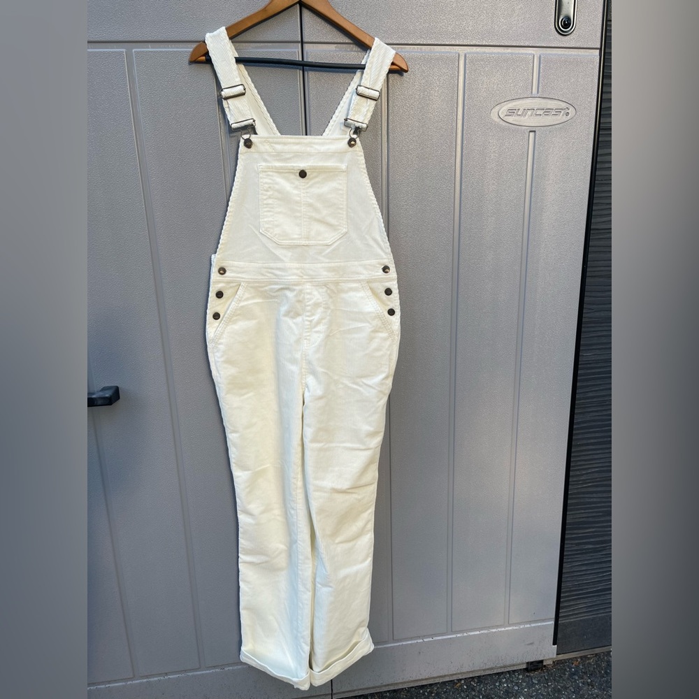 Faherty Walker Corduroy Bib Carpenter Pants Cream/white large organic cotton